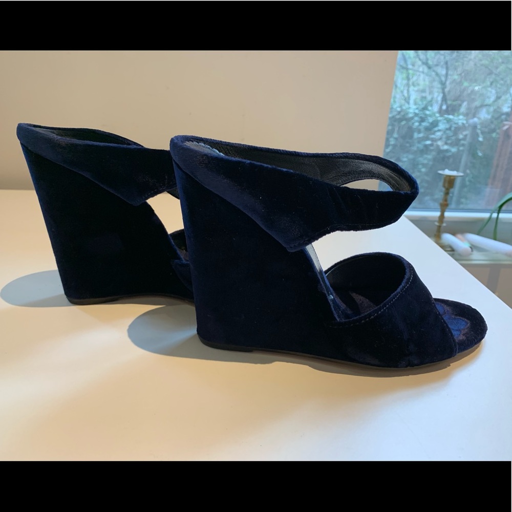 Velvet Navy Blue Prada Wedges